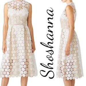 SHOSHANNA Glengarry Sleeveless Midi Cocktail Dress Ivory & Metallic Gold, Size 0